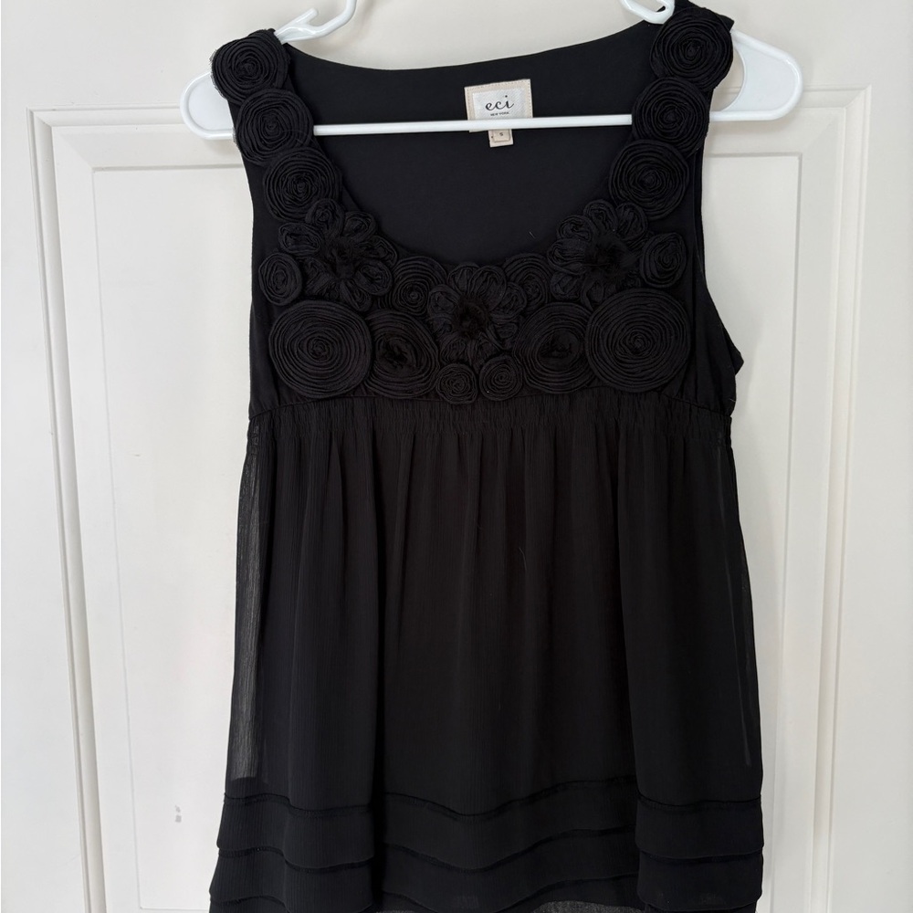 ECI Black Floral Embellished Blouse